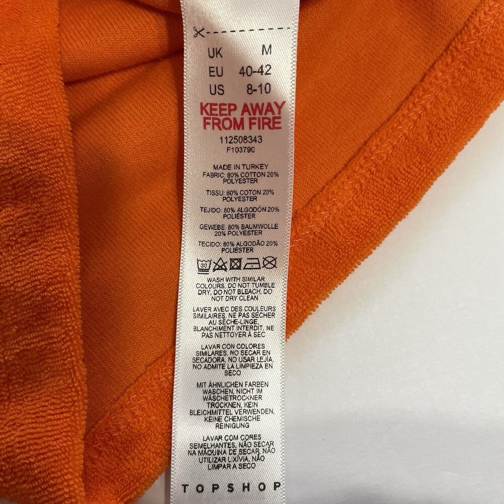 Topshop ASOS Terry Romper Women M 8-10 Orange 3/4 Sleeve Button Front Shorts NEW - Picture 8 of 9